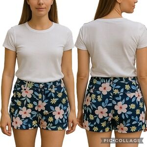 Gap Floral Print Chino Shorts Navy Multicolor Flat Front Pockets Mid Rise Size 6
